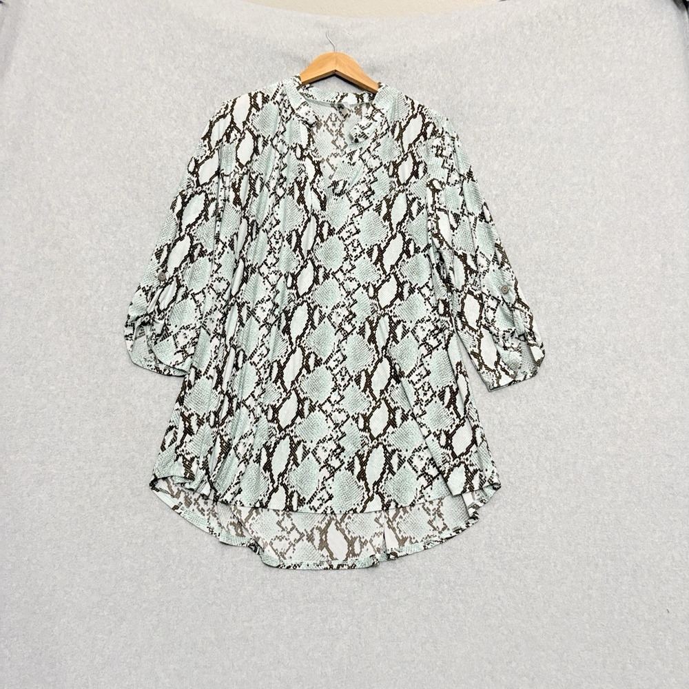 Paisley Grace "Gabby" Tunic Sz XL Hi-Lo Hem 3/4 Sleeve Snakeskin Print Artsy Top
